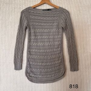 Lauren Ralph Lauren Sweater, Lt. Gray Horizontal Cable Tunic, Long Sleeve, SZ XS